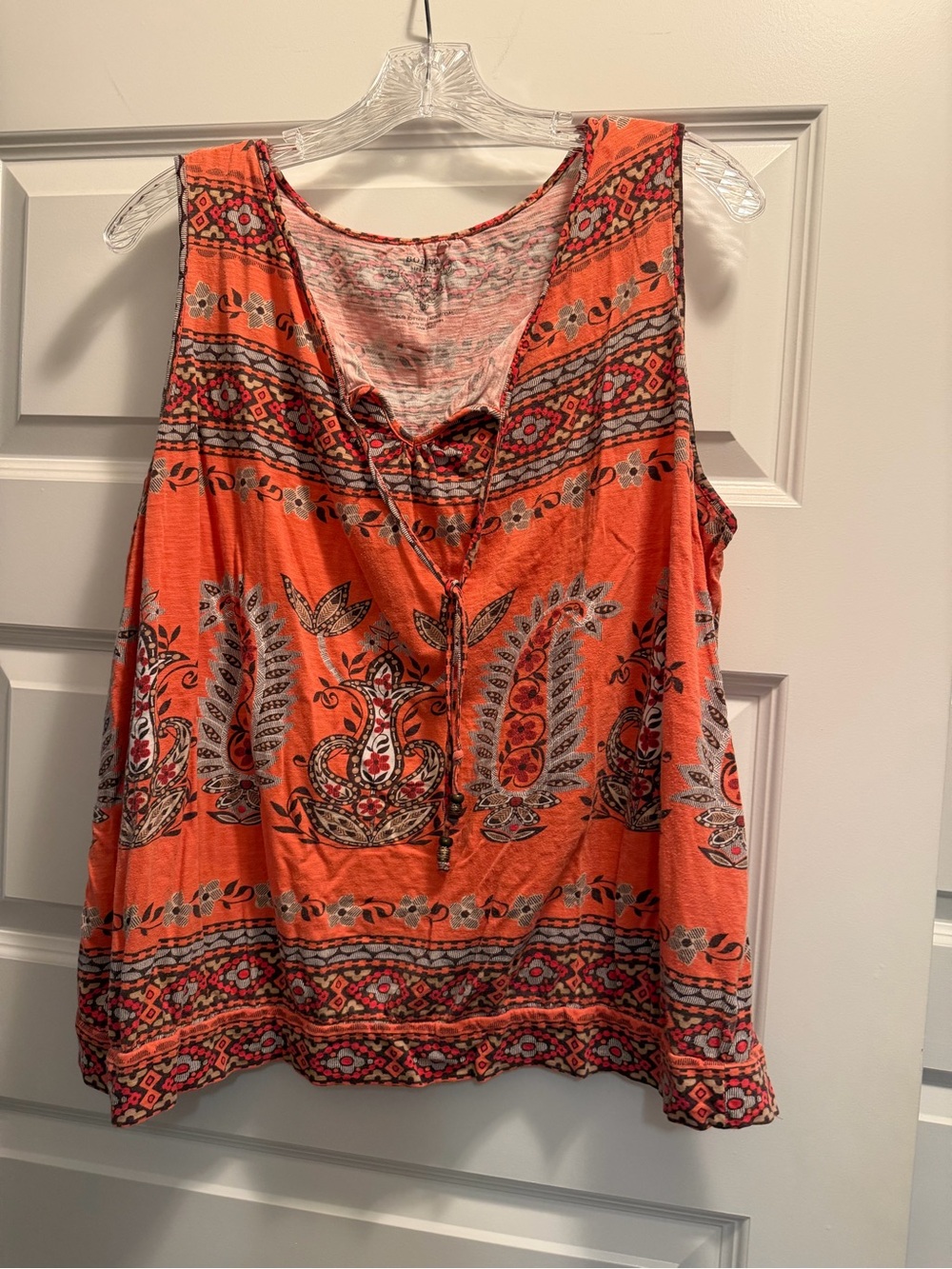 Sonoma Orange Printed Boho Tank with Tassel Tie
